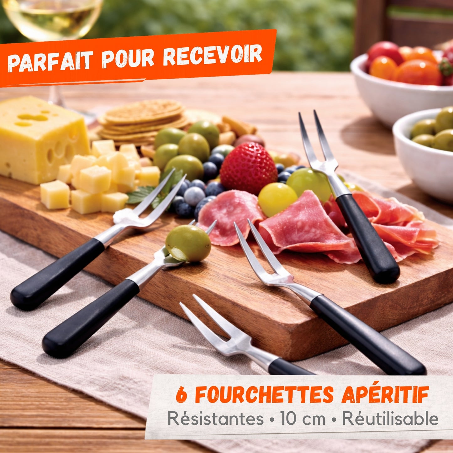 Lot de 6 Fourchettes Apéritif 10 cm – Acier & Plastique Noir