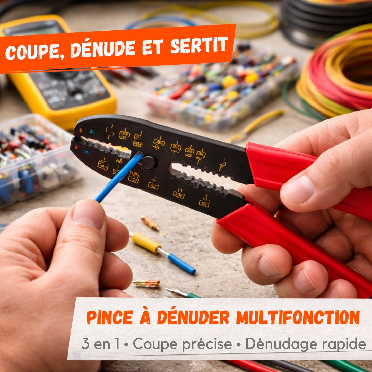Pince à Dénuder Multifonction 3 en 1 – Coupe, Dénudage & Sertissage