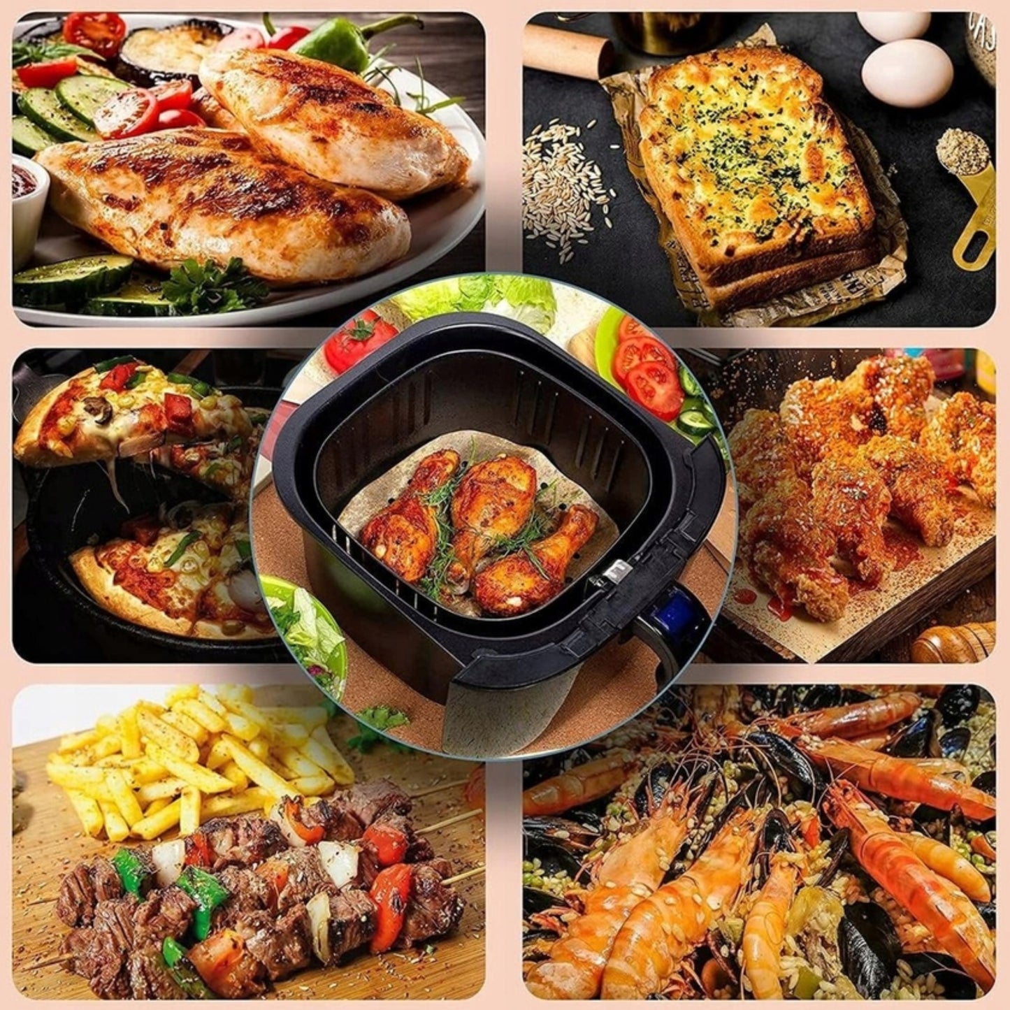 Lot de 100 Feuilles Papier Cuisson Perforés Air Fryer 18 cm