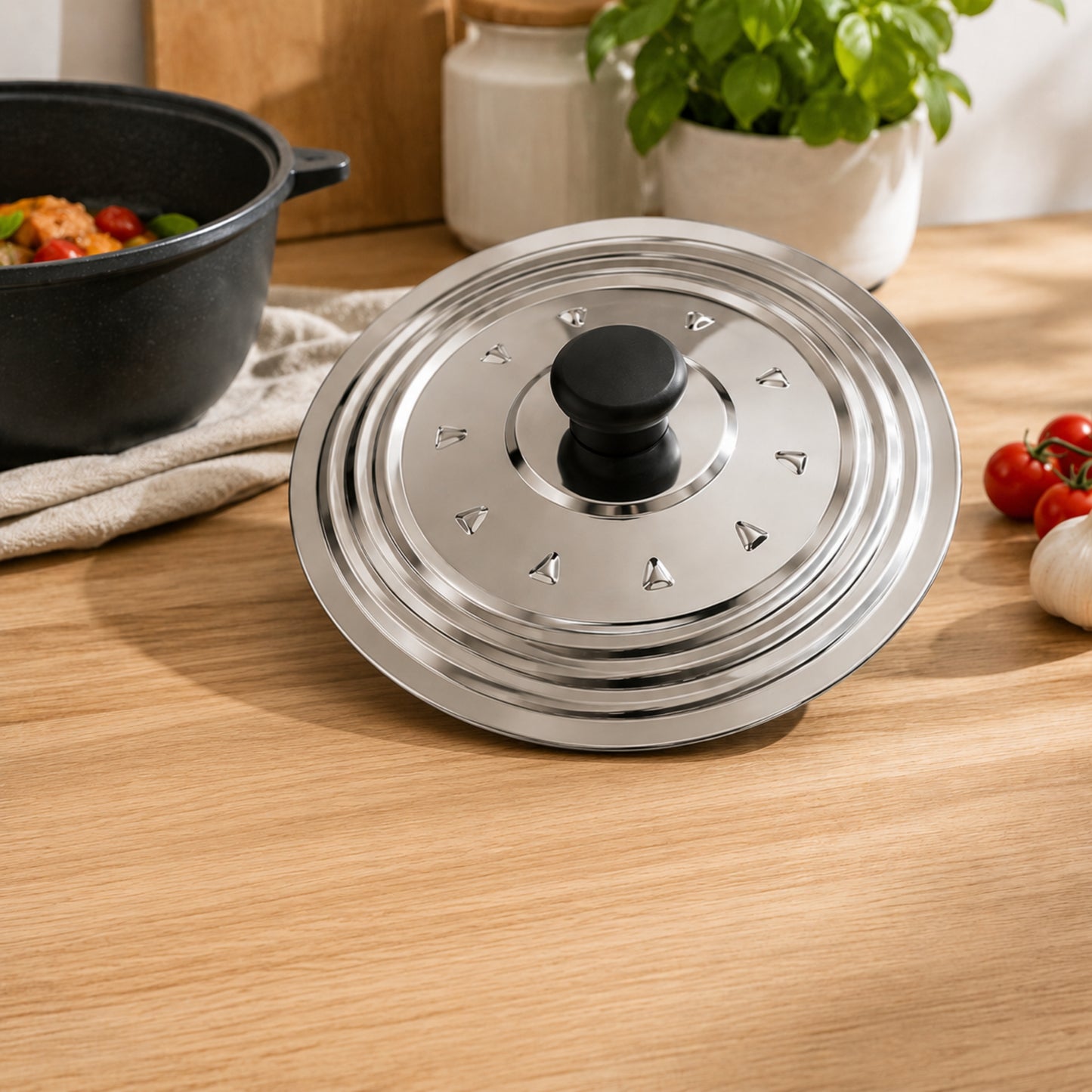 Couvercle Universel Inox 26/28 cm – Poignée Ergonomique
