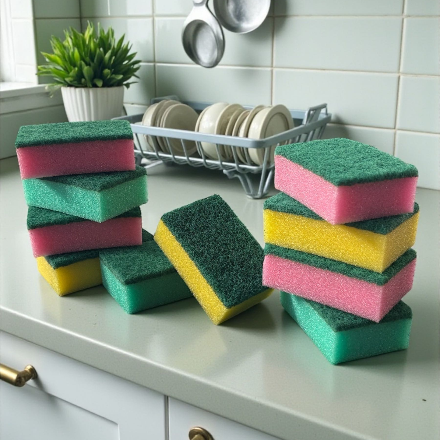 Spugna assorbente per piatti con lato abrasivo – Confezione da 10 spugne multiuso per cucina e pulizia