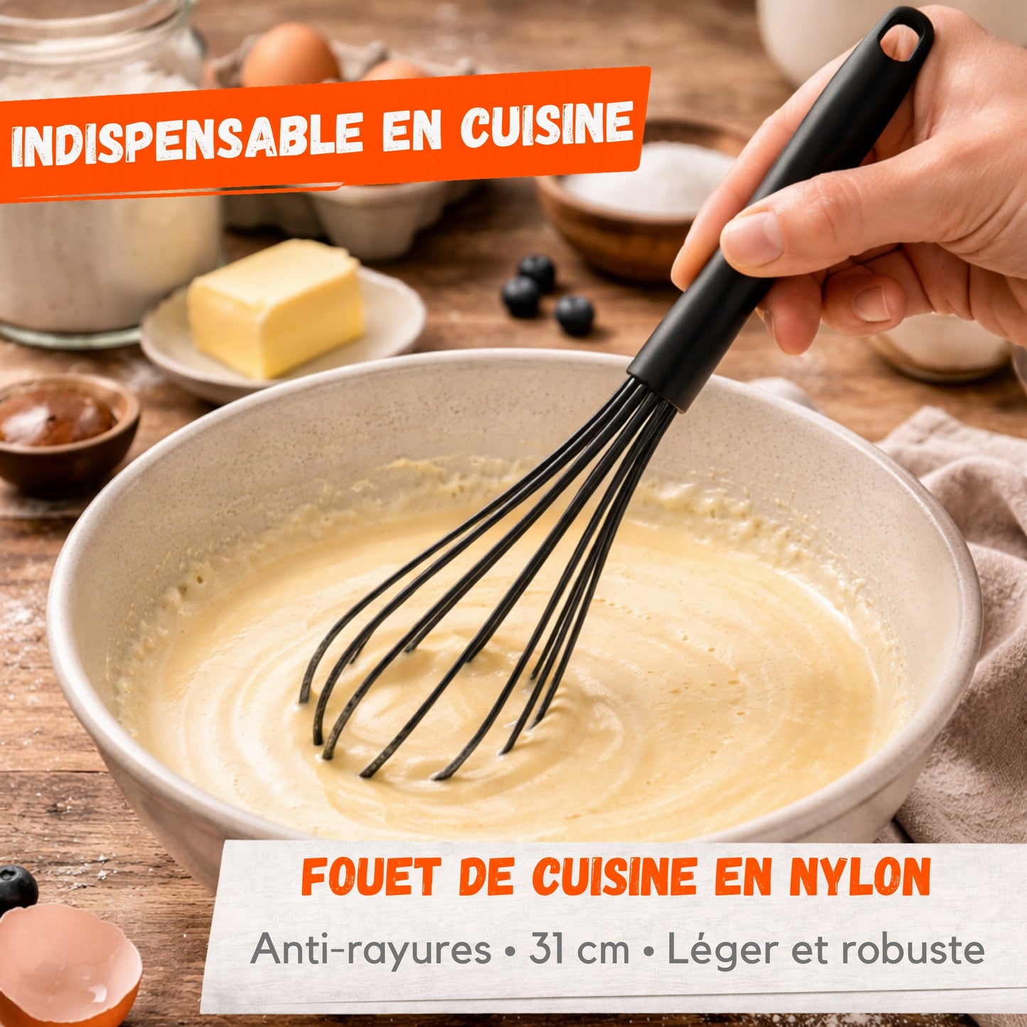 Fouet de Cuisine Nylon 31 cm – Anti-Rayures – Résistant Chaleur
