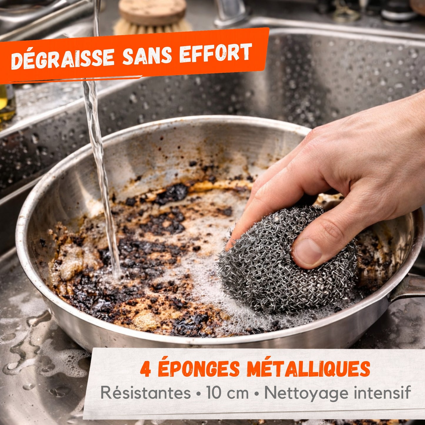 Lot de 4 Éponges Métalliques – 10 cm – Nettoyage Intensif