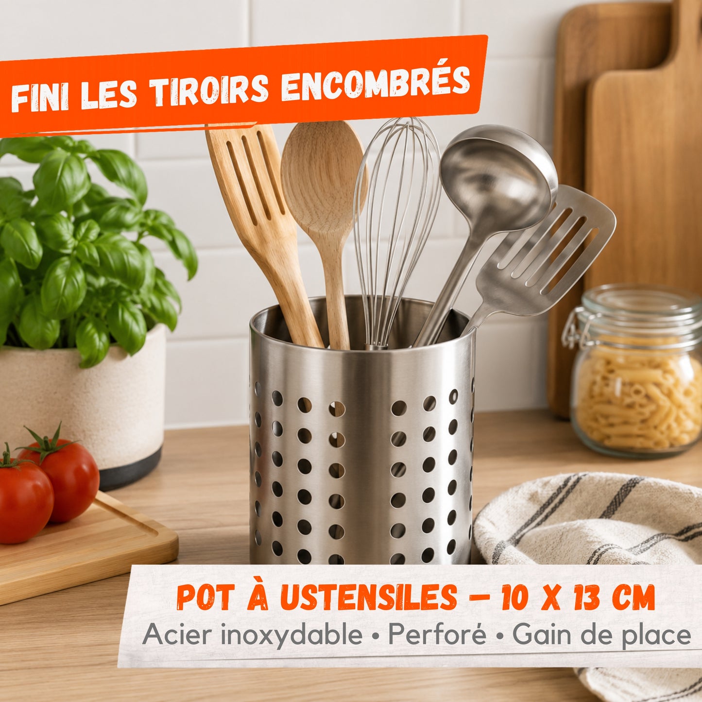 Pot à Ustensiles Inox Perforé – 10 x 13 cm