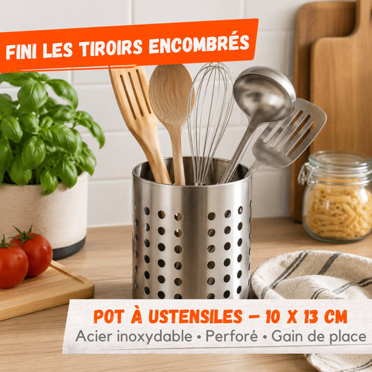 Pot à Ustensiles Inox Perforé – 10 x 13 cm