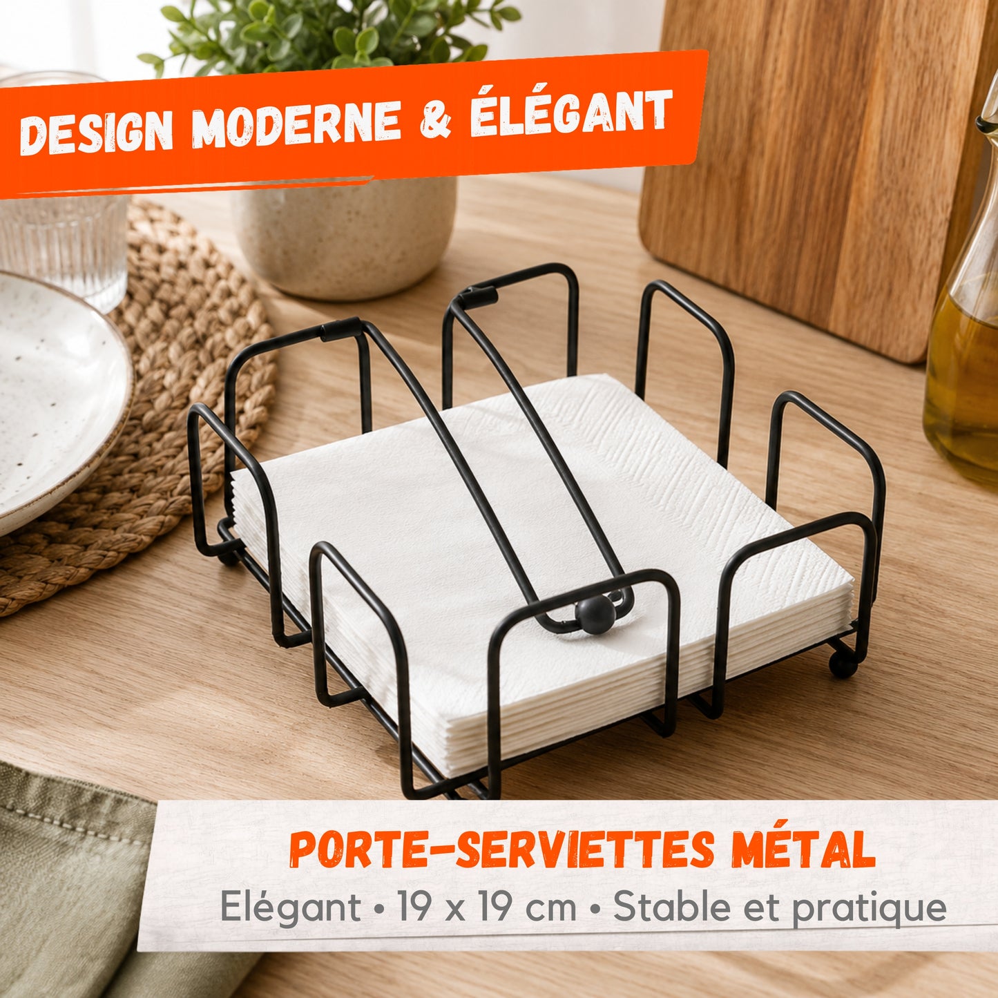 Porte-Serviettes de Table Métal Noir – 19 x 19 cm