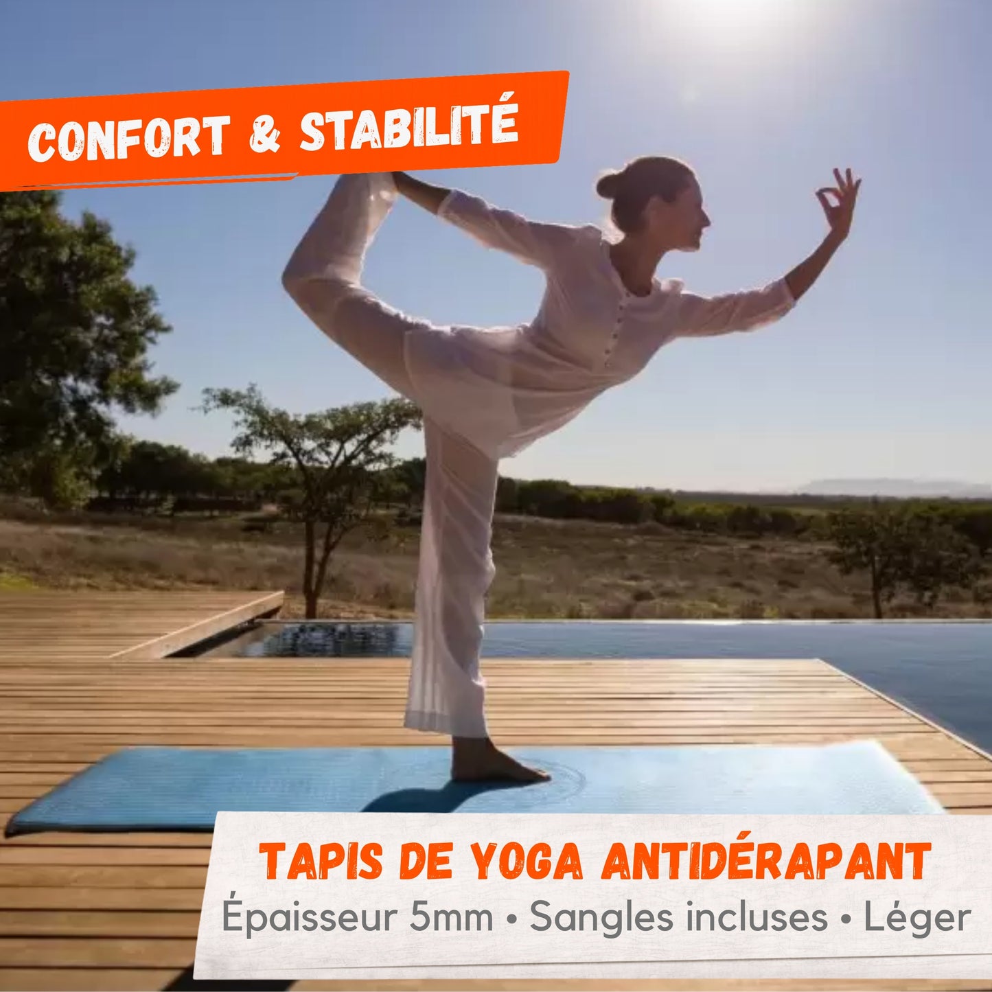 Tapis de Yoga 180x50 cm Antidérapant – Fitness avec Sangles