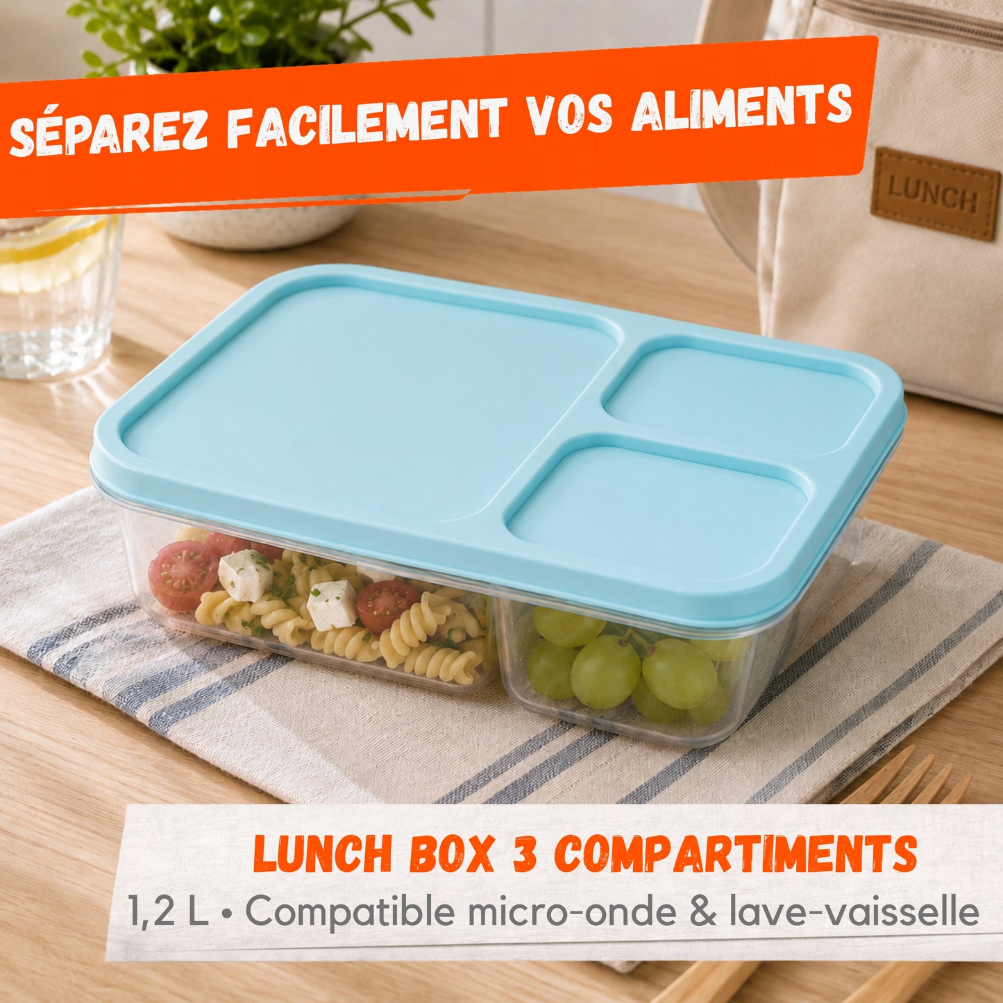 Lunch Box 3 Compartiments 1,2 L – Couleur Aléatoire
