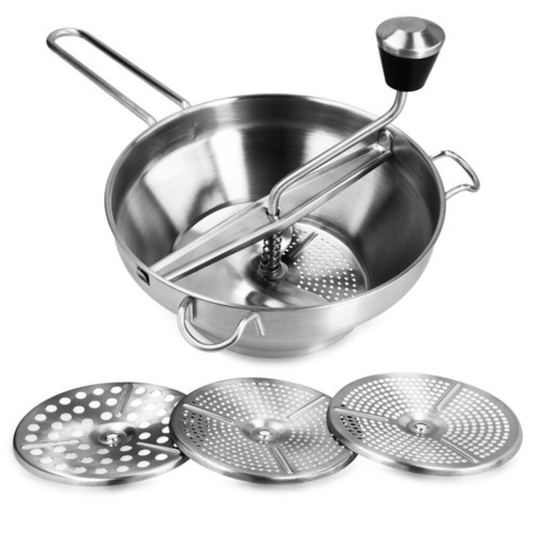 Moulin à Légumes Manuel en Acier Inoxydable Ø 20 cm – 3 Disques Interchangeables