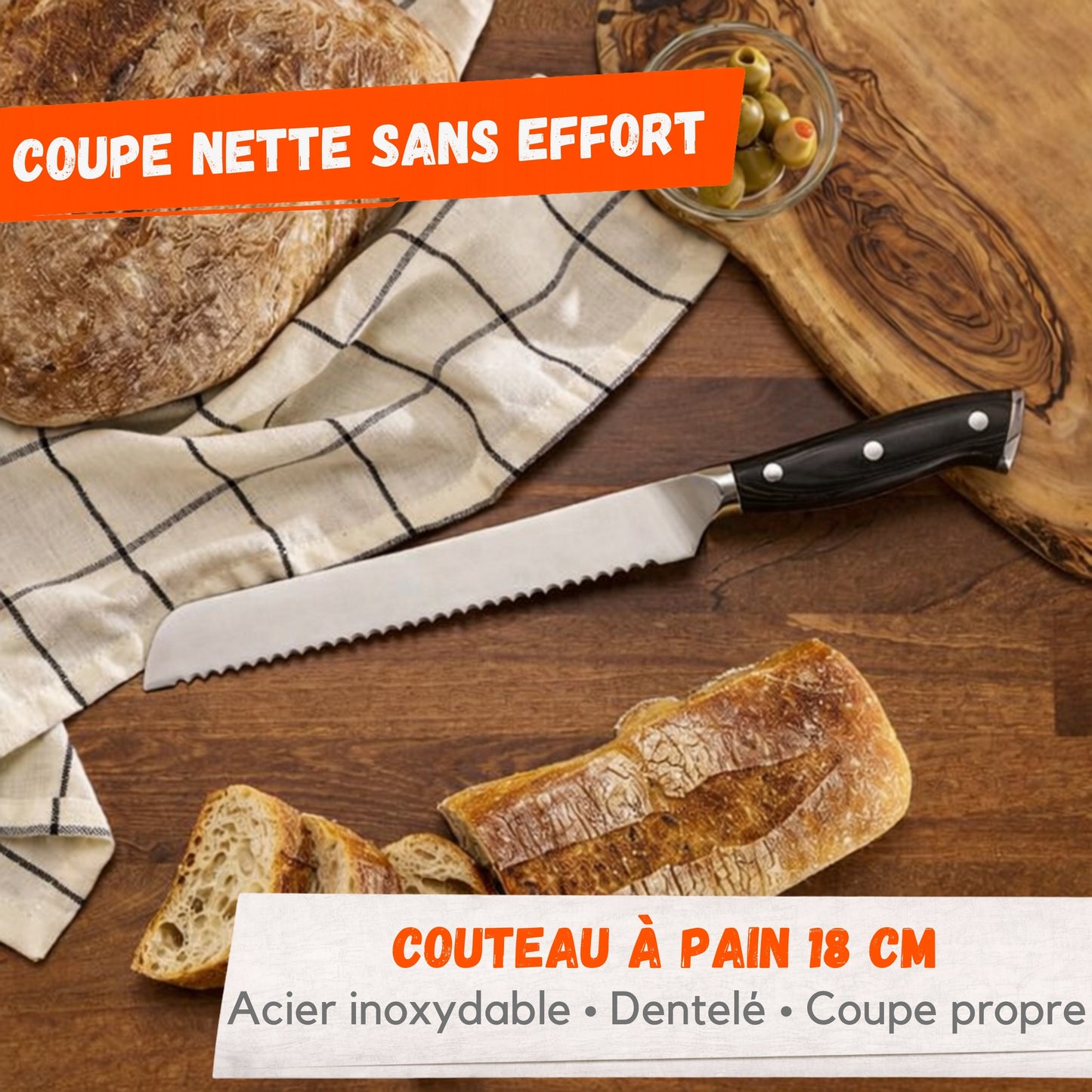 Couteau à Pain Dentelé 18 cm – Acier Inoxydable