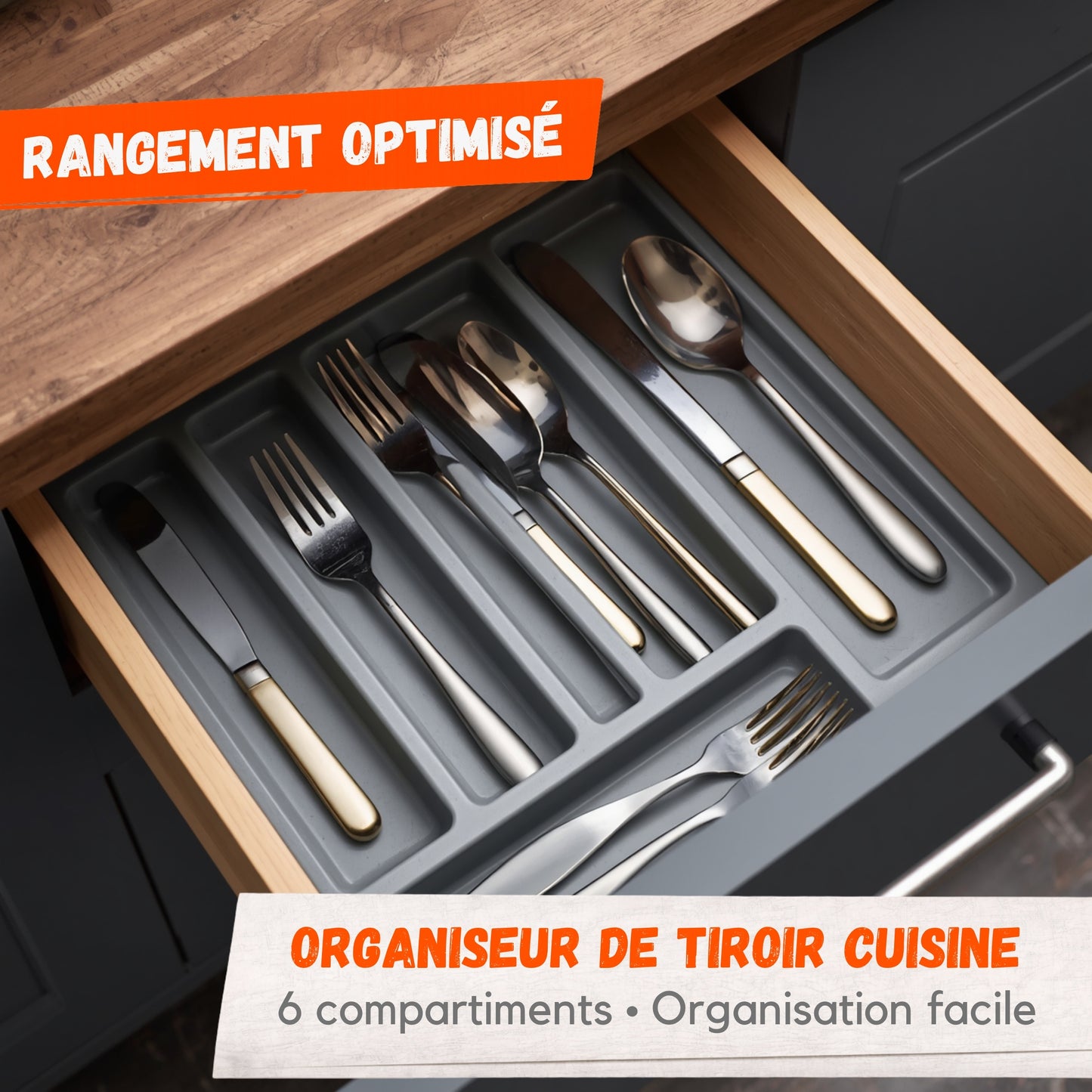 Range-Couverts 6 Compartiments – Organiseur de Tiroir Cuisine