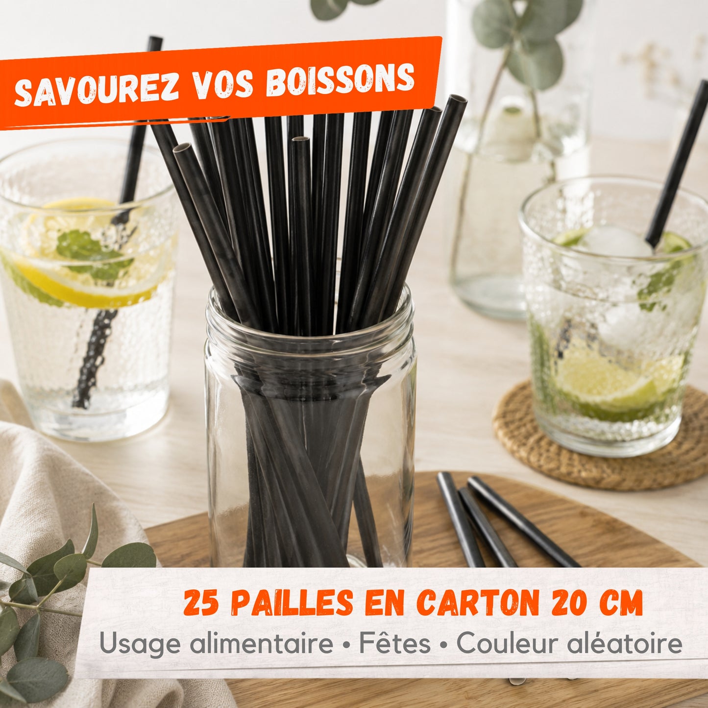 Lot de 25 Pailles en Carton 20 cm – Couleur Aléatoire