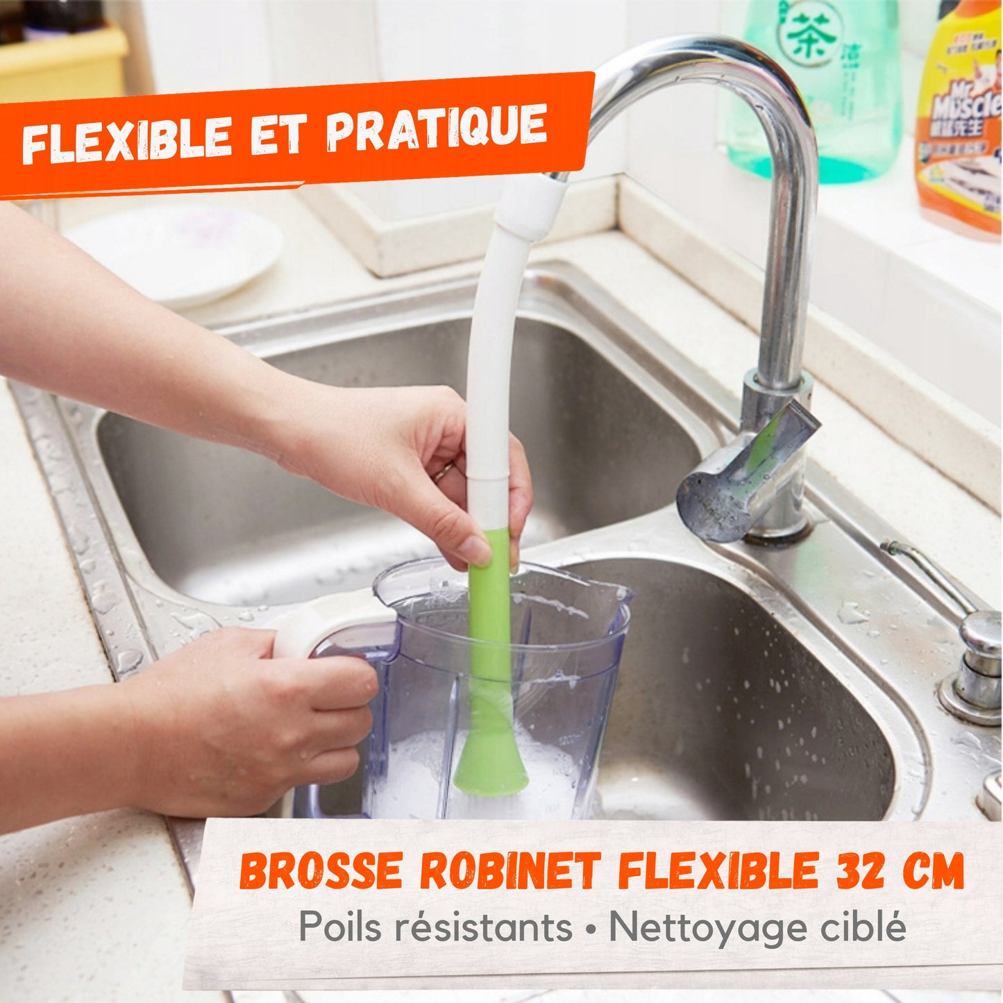 Brosse Robinet Flexible 32 cm – Nettoyage Cuisine – Couleur Aléatoire