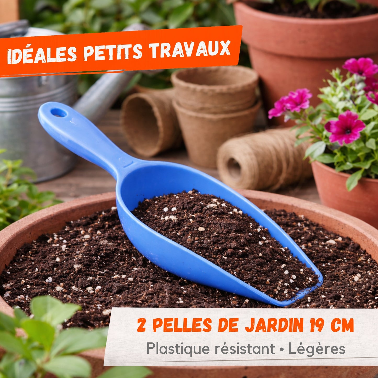 Lot de 2 Pelles de Jardin Plastique 19 cm – Couleur Aléatoire