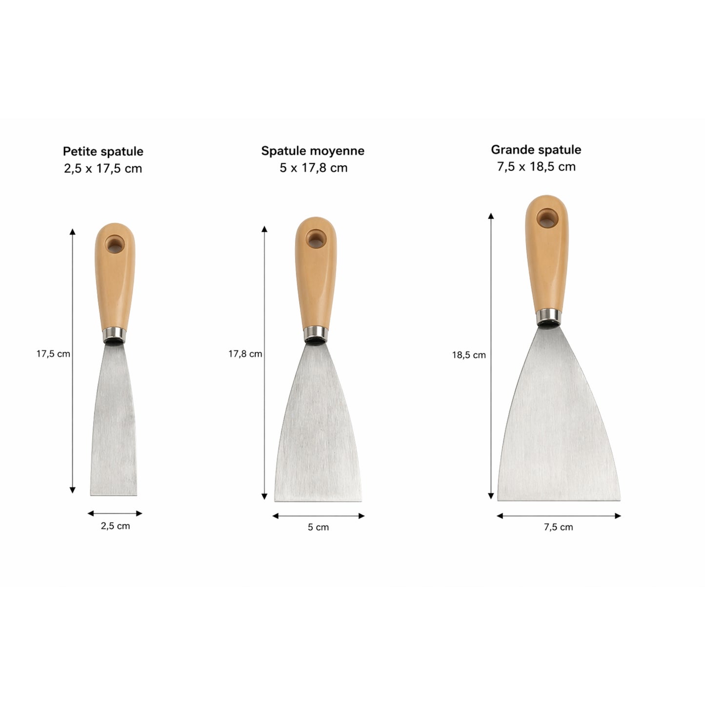 Lot de 3 Spatules Bricolage – Acier Carbone et Manche Bois