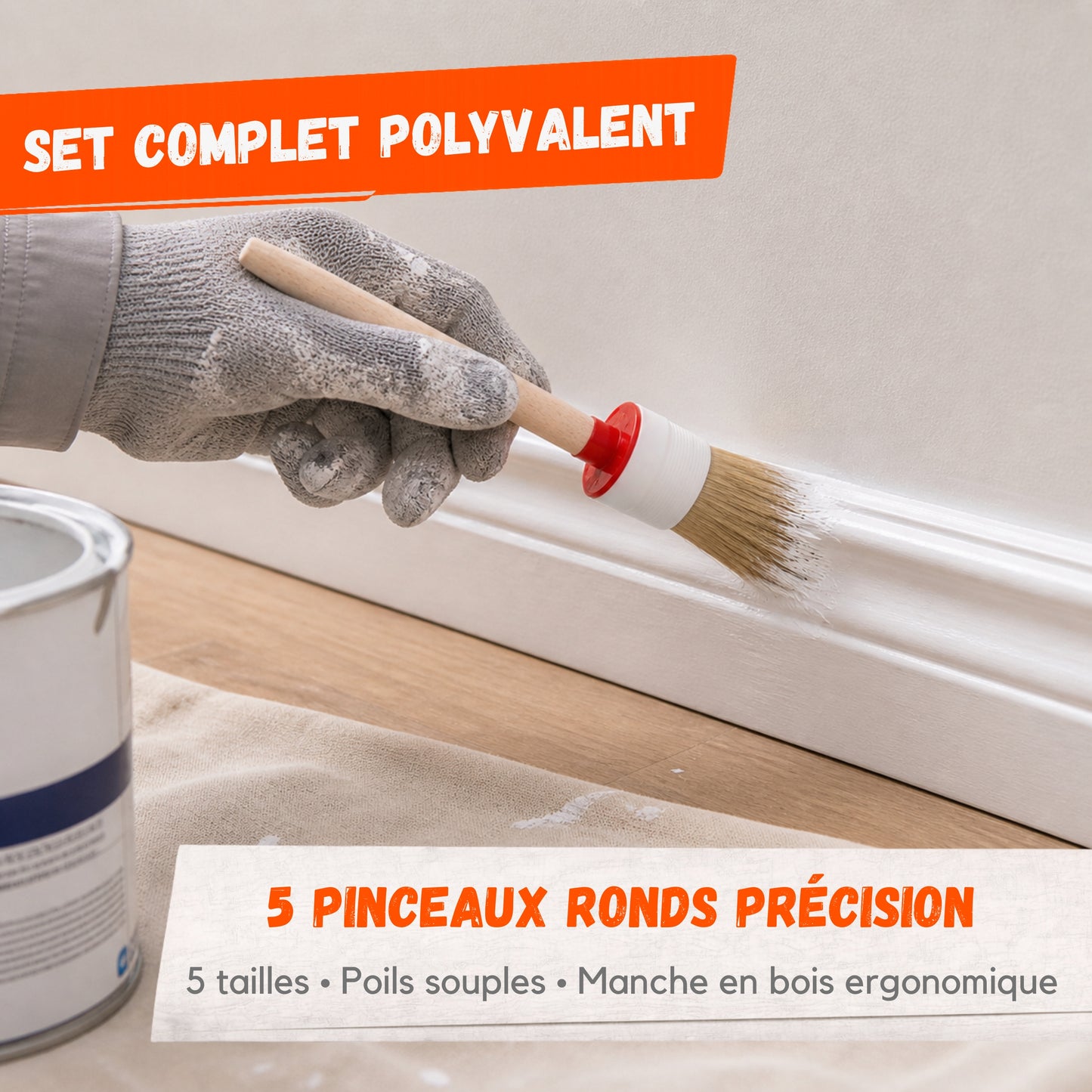 Lot de 5 Pinceaux Ronds – Peinture Précision en Bois