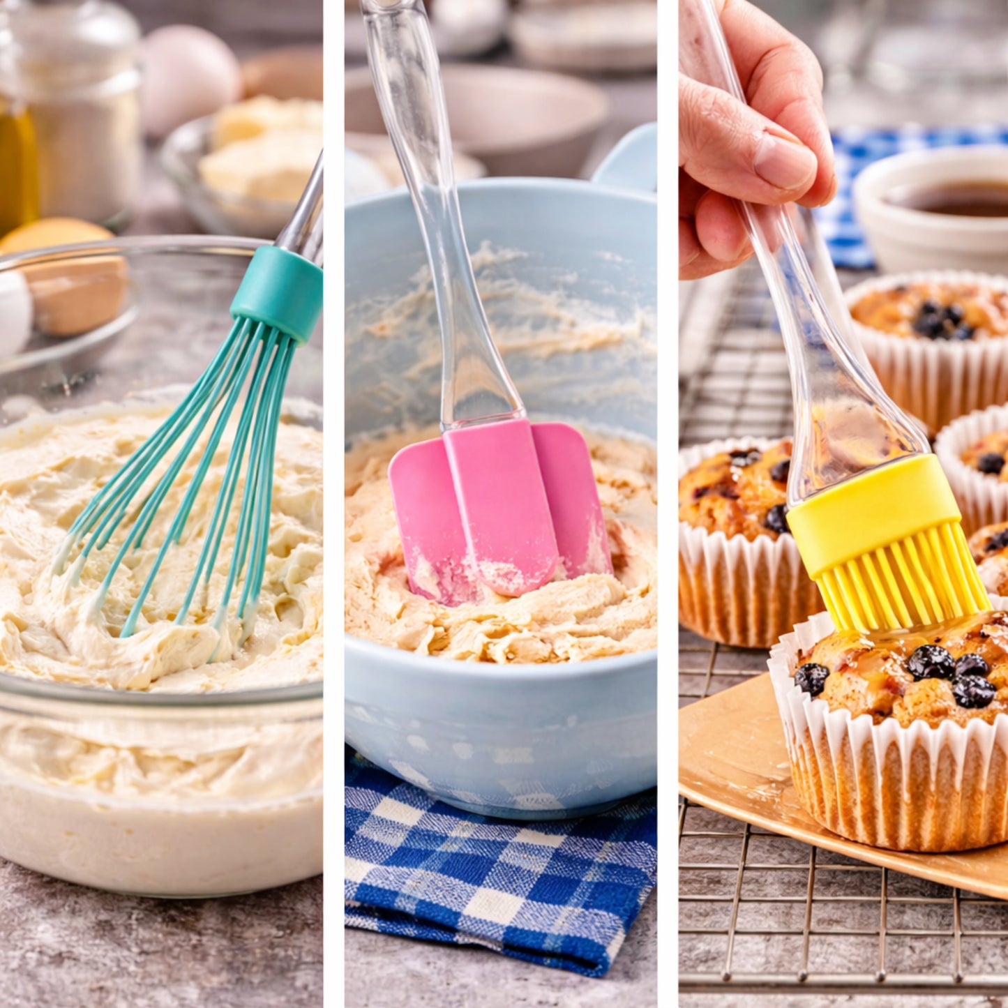 Lot de 3 Accessoires Pâtisserie en Silicone - Fouet, Spatule et Pinceau