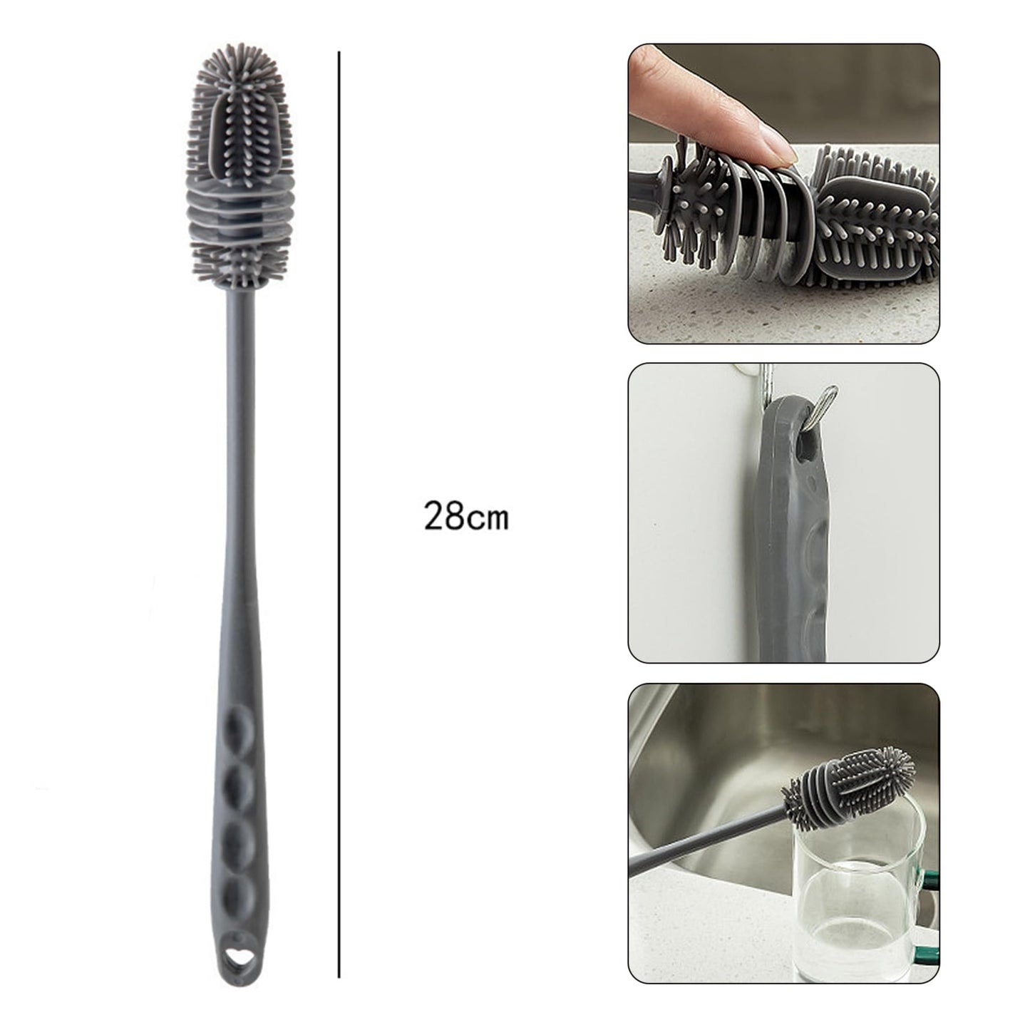 Lot de 2 Brosses Goupillon en Silicone –  28 x 3 cm
