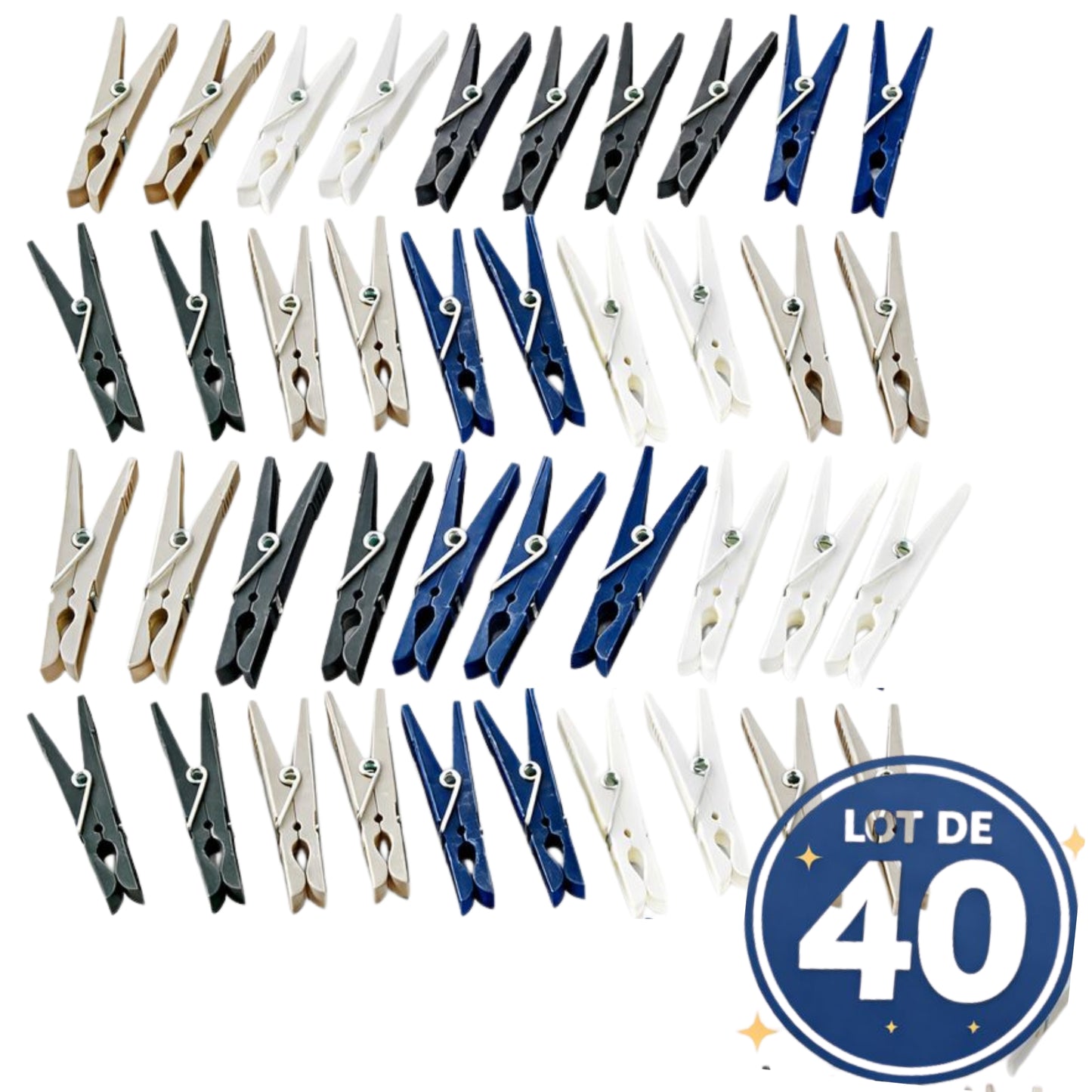 Lot de 40 Pinces à Linge en Plastique – 7 x 1 cm
