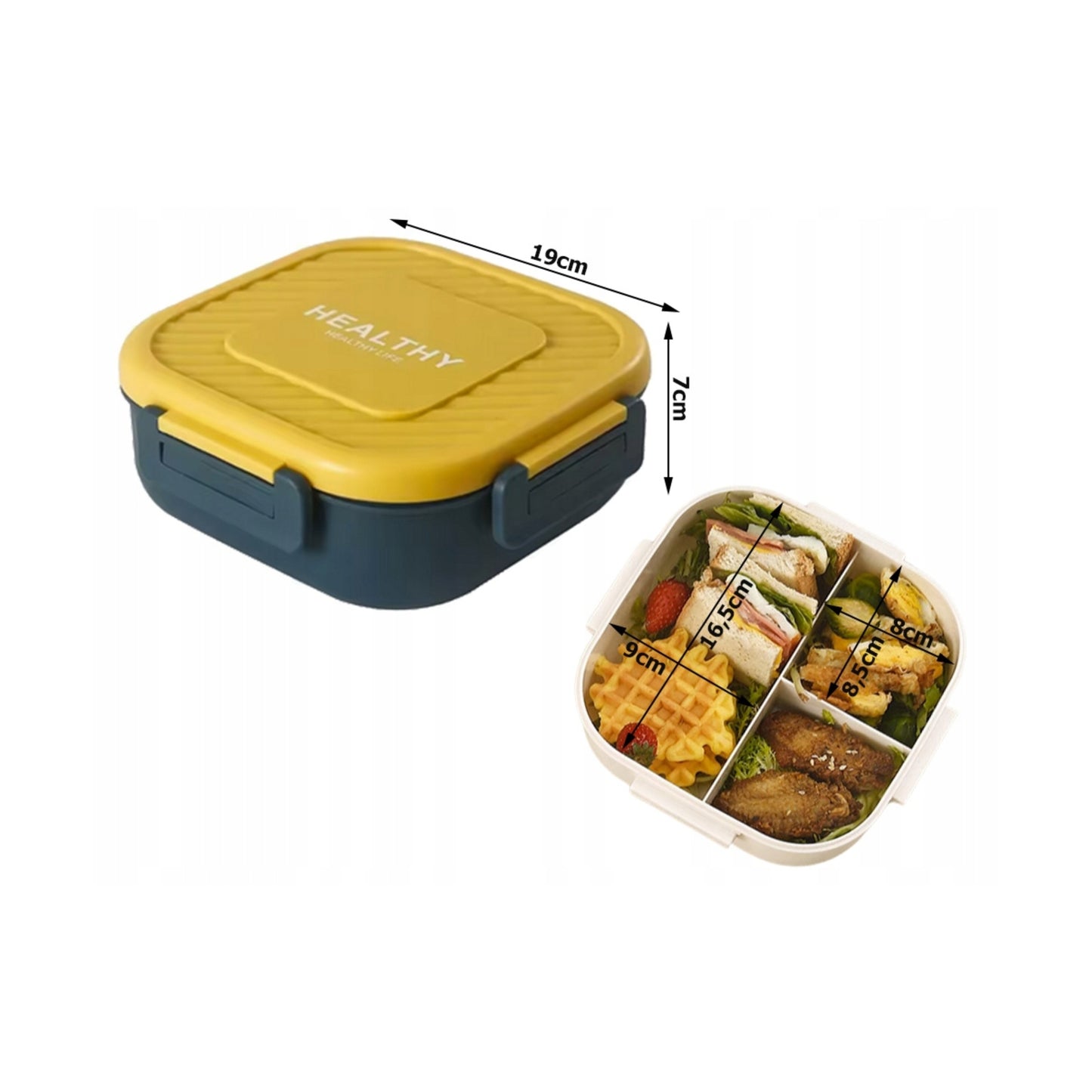 Lunch Box Compartimentée 19×19×7 cm – Hermétique avec Couverts