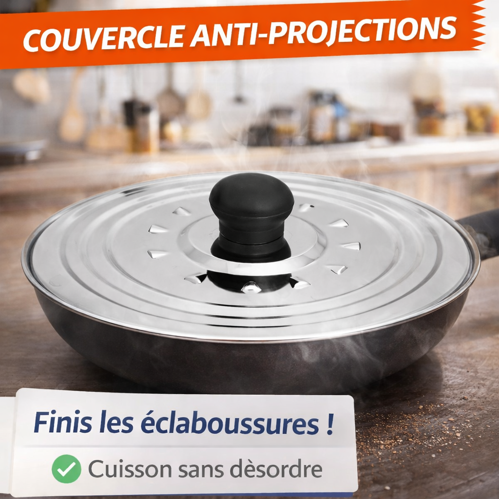 Coperchio universale anti-schizzi in acciaio inox – con sfiati per il vapore e maniglia – per pentole e tegami (da 16 a 24 cm)