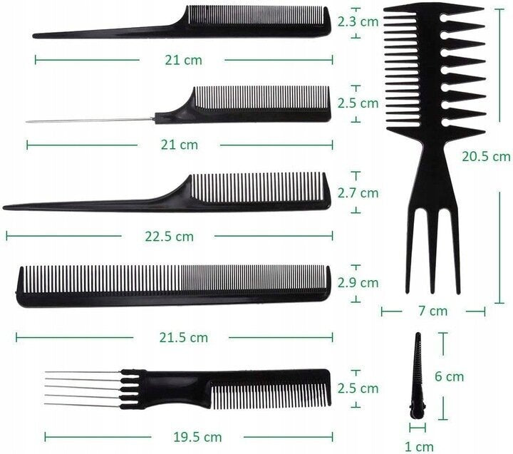 Set di 10 pettini antistatici professionali – per capelli, barba e baffi – resistenti, precisi e versatili