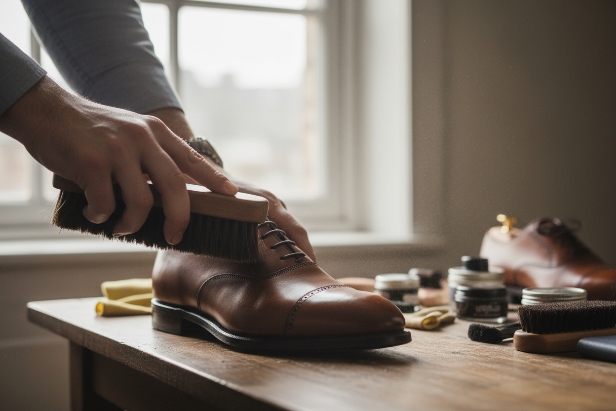 quelqu'un qui utilise une brosse à chaussures